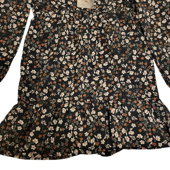 Lily Rose Long Sleeve Cinch Front Baby Doll Dress Black Floral Juniors Small S - Picture 12 of 16